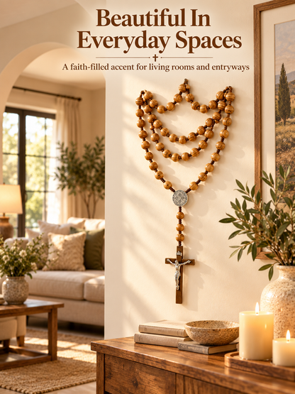 ✝️ Handcrafted Wooden Rosary Wall Cross – Large Christian Faith Decor For Home