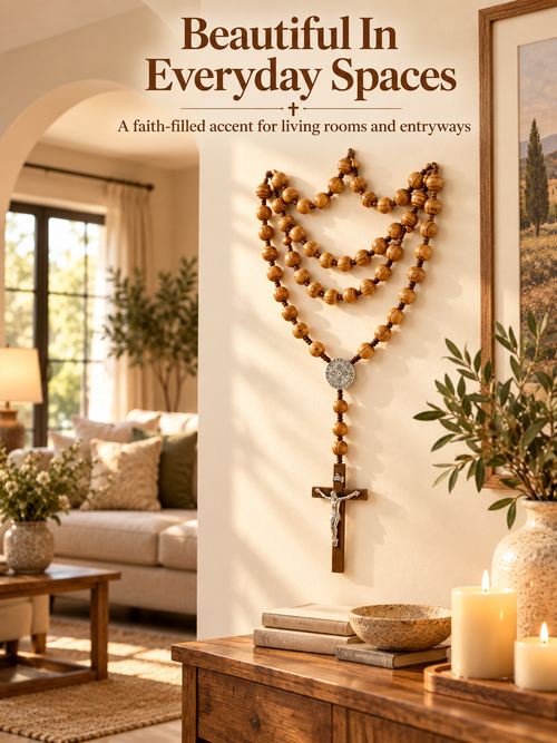 ✝️ Handcrafted Wooden Rosary Wall Cross – Large Christian Faith Decor For Home
