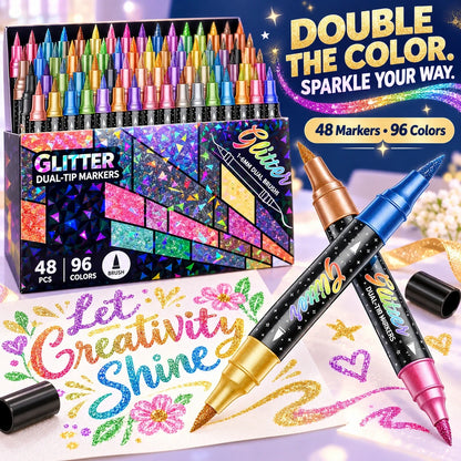 ✨ Dual-Color Glitter Brush Markers 🎨🌈