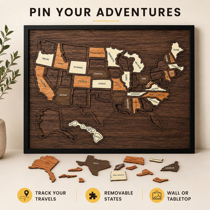 🗺️ Wooden US Travel Map | Removable State Puzzle to Track Your Road Trip Adventures! ✈️