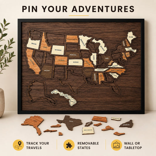 🗺️ Wooden US Travel Map | Removable State Puzzle to Track Your Road Trip Adventures! ✈️