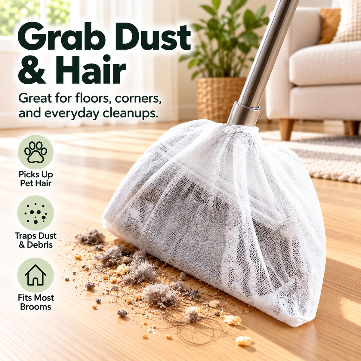 🧹 100 PCS Disposable Broom Dust Cover – Elastic Cleaning Cover for Pet Hair, Dust & Everyday Floor Debris