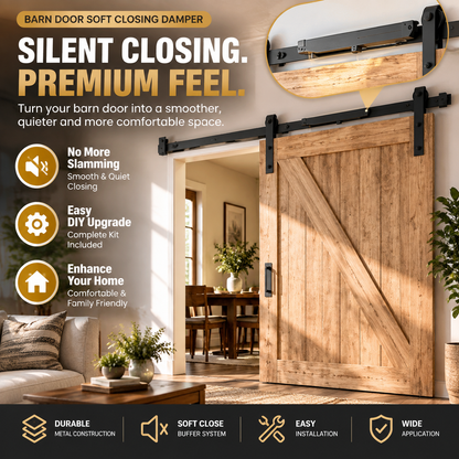🚪 Barn Door Soft Close Kit – Hidden Anti-Slam Damper Hardware for 88–132 lb Flat Track Sliding Doors