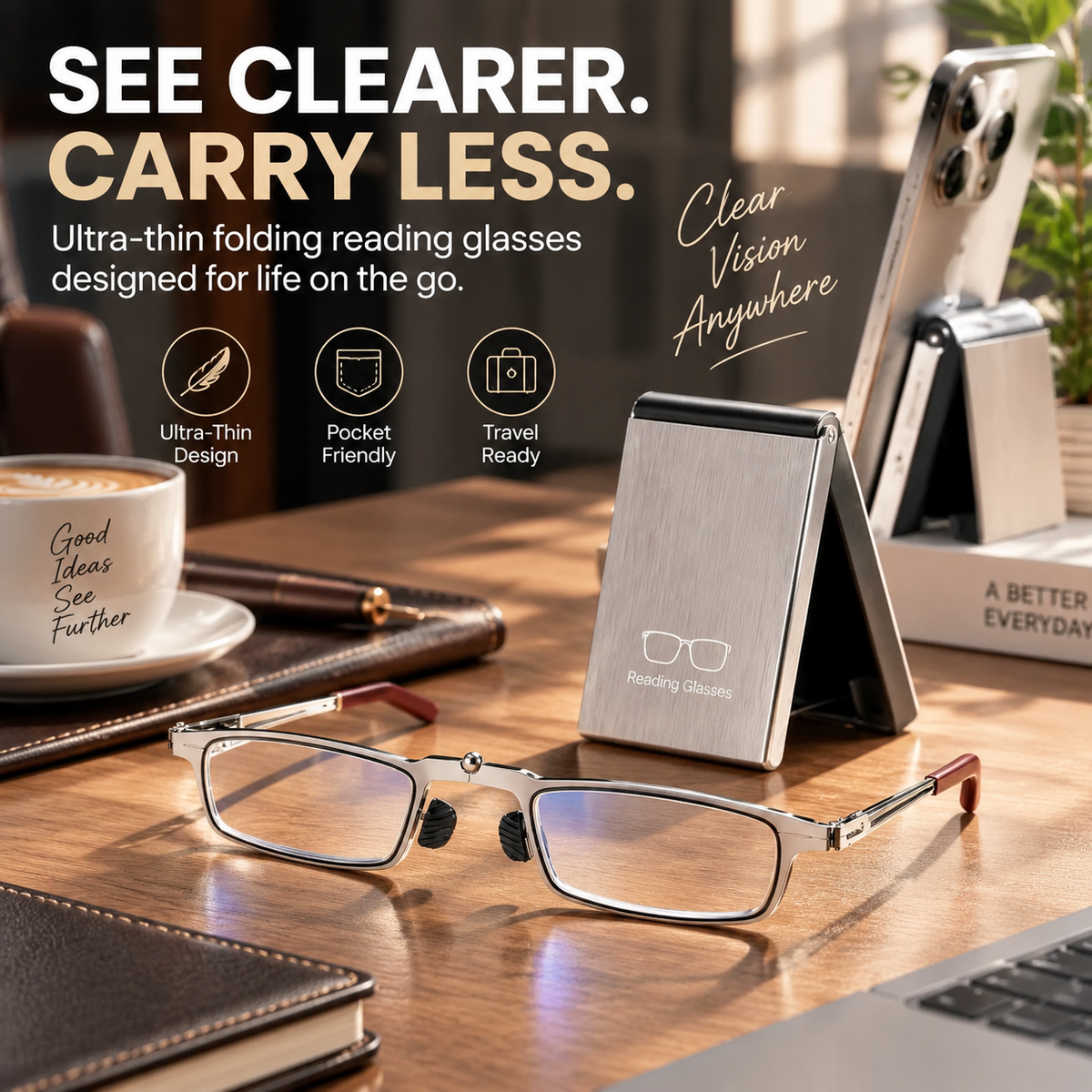 👓 Folding Reading Glasses – Ultra-Slim Portable Readers with Protective Metal Case for Everyday & Travel