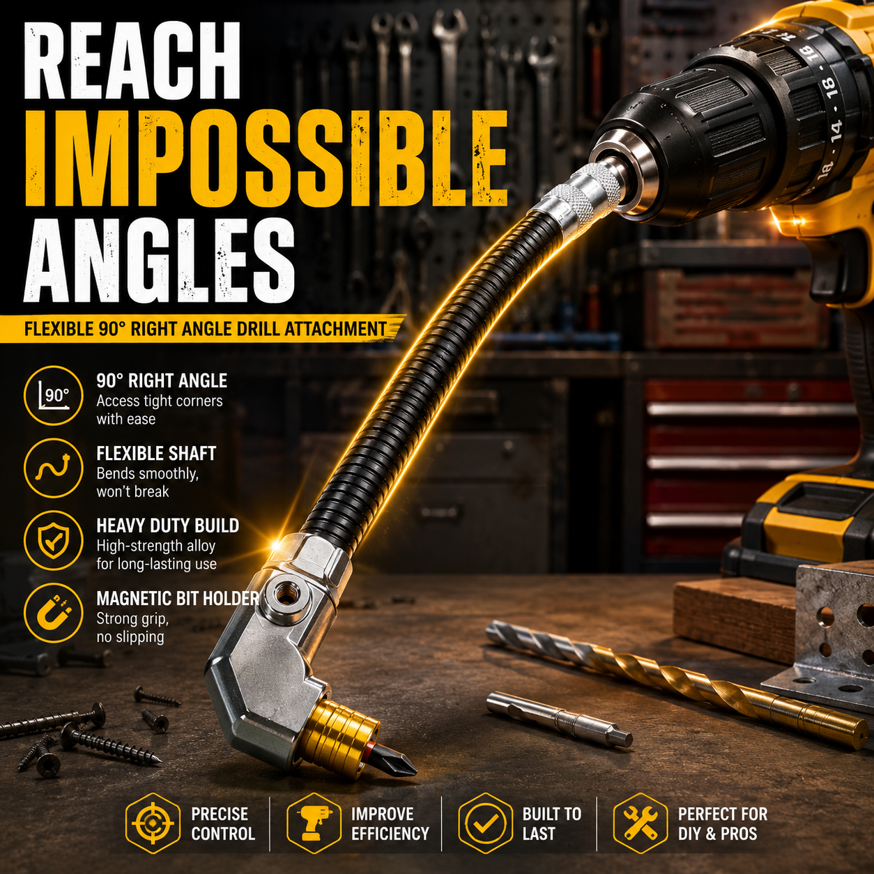🔧 Flexible 90° Right Angle Drill Attachment – Tight Space Driver Adapter