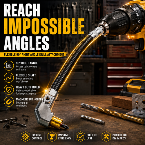 🔧 Flexible 90° Right Angle Drill Attachment – Tight Space Driver Adapter