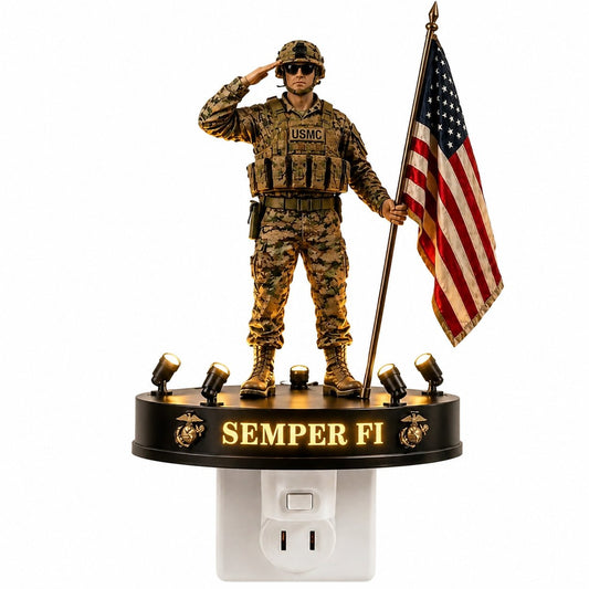 🎖 USMC Semper Fi Saluting Soldier Statue Lamp