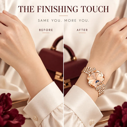 👑✨ Luxurious Rose Gold Crystal Quartz Watch – Diamond Cut Vintage Wristwatch