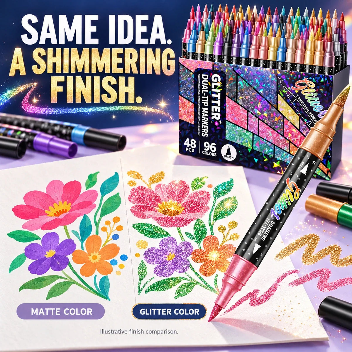 ✨ Dual-Color Glitter Brush Markers 🎨🌈