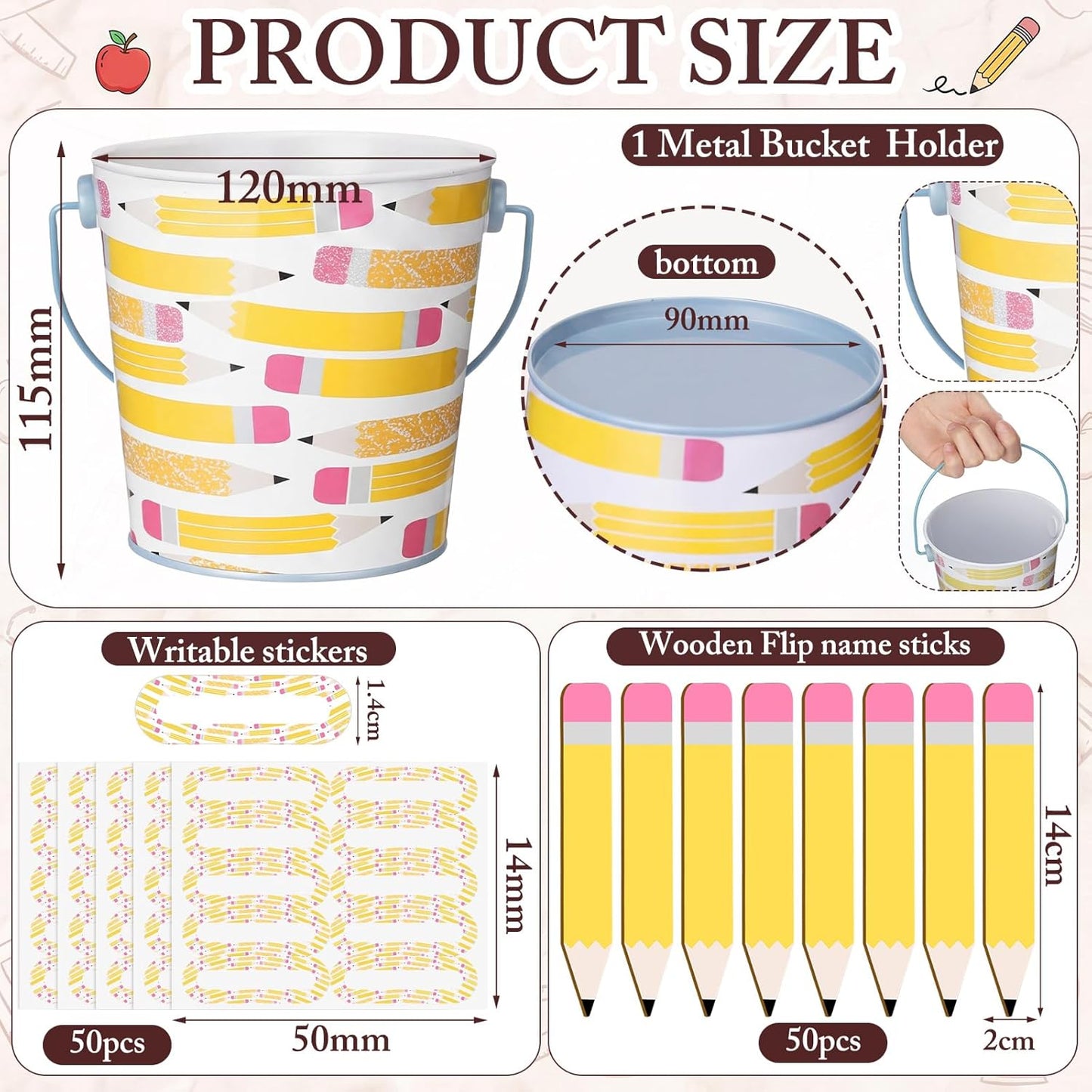 121 Pcs Back to School Teacher Gift Flip Name Sticks Set with Storage Cup