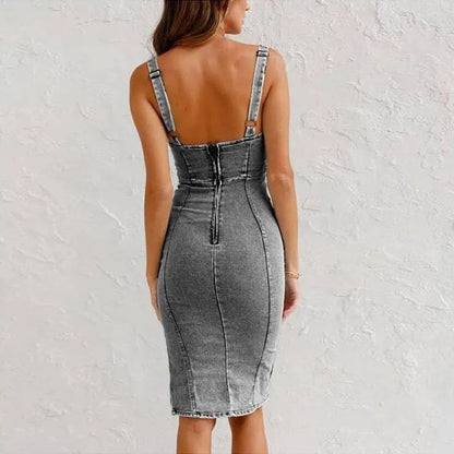 💕HOT SALE 49% OFF 💕 Adjustable strap U-neck split denim bodycon cami dress