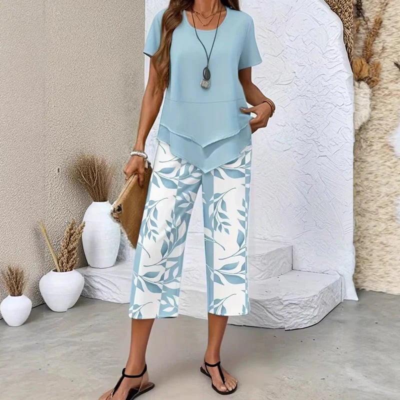 ⏳Limited-time 49% off⏰Casual Round Neck Layered Tunic Top & Wide Leg Pants Set👚👖