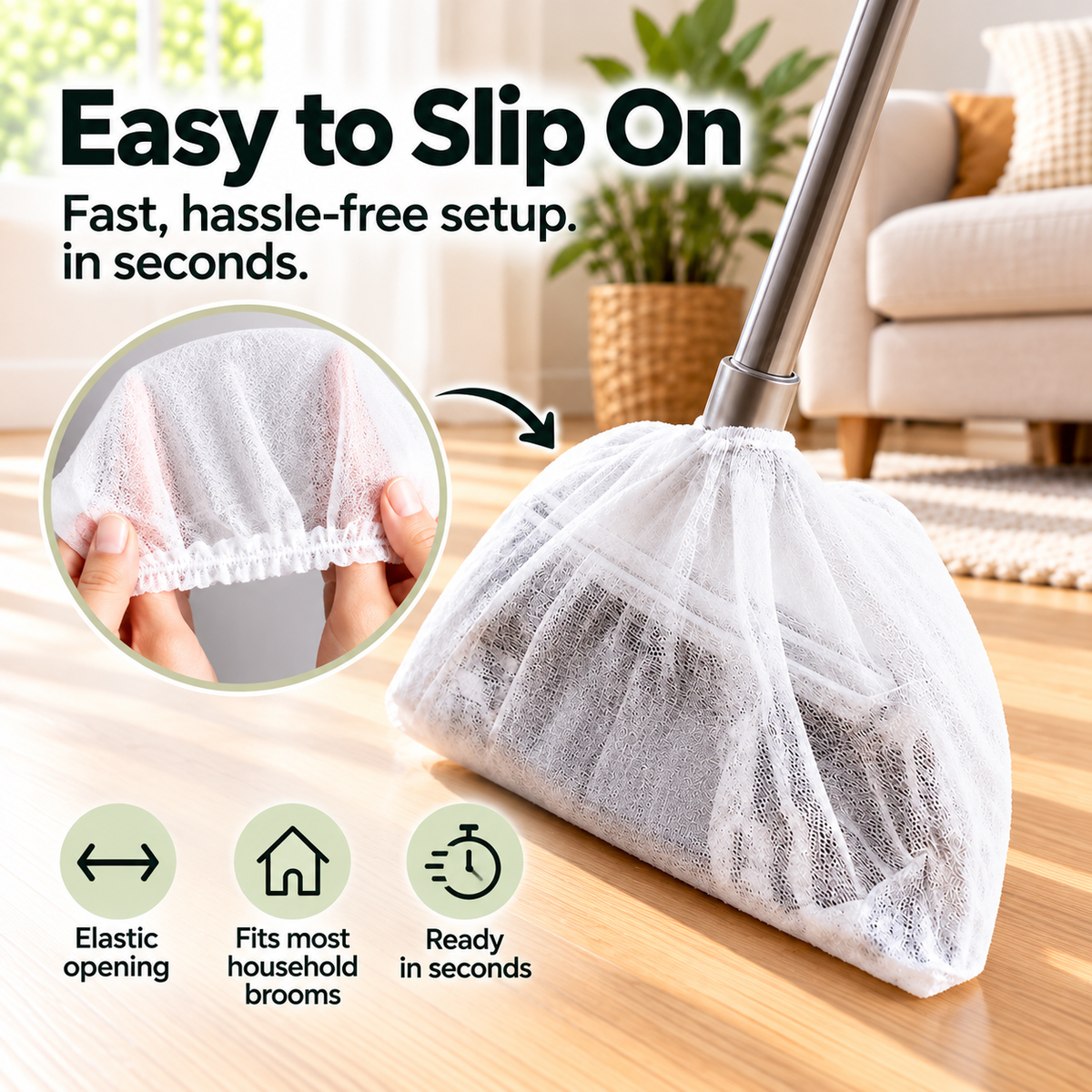 🧹 100 PCS Disposable Broom Dust Cover – Elastic Cleaning Cover for Pet Hair, Dust & Everyday Floor Debris