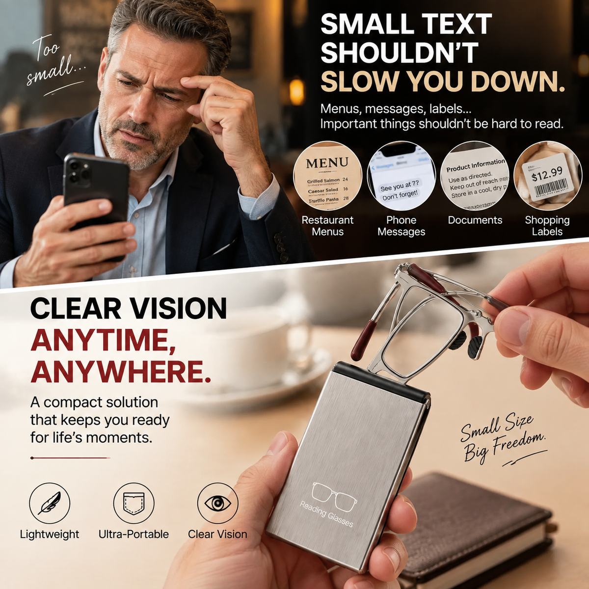 👓 Folding Reading Glasses – Ultra-Slim Portable Readers with Protective Metal Case for Everyday & Travel