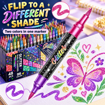 ✨ Dual-Color Glitter Brush Markers 🎨🌈