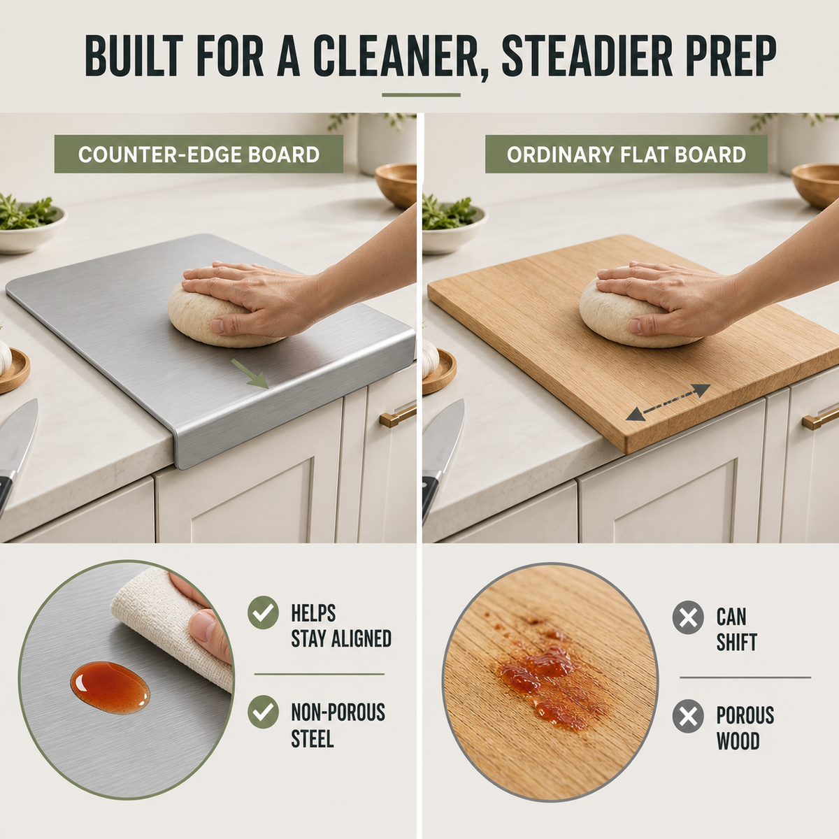 Stainless Steel Countertop Cutting & Pastry Board with Stabilizing Lip