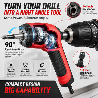 ⚙️ TIGHT SPACE DRILL ADAPTER | 90 Degree Right Angle Attachment for Drills & Screwdrivers with 1/4' Hex Shank