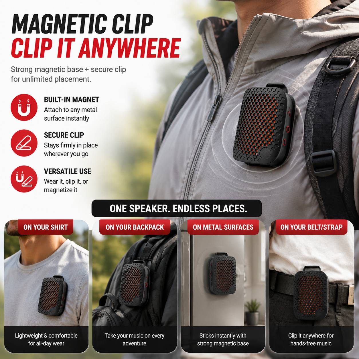 Outdoor Clip-On Bluetooth Speaker I Waterproof Speakerfor Running & Cycling