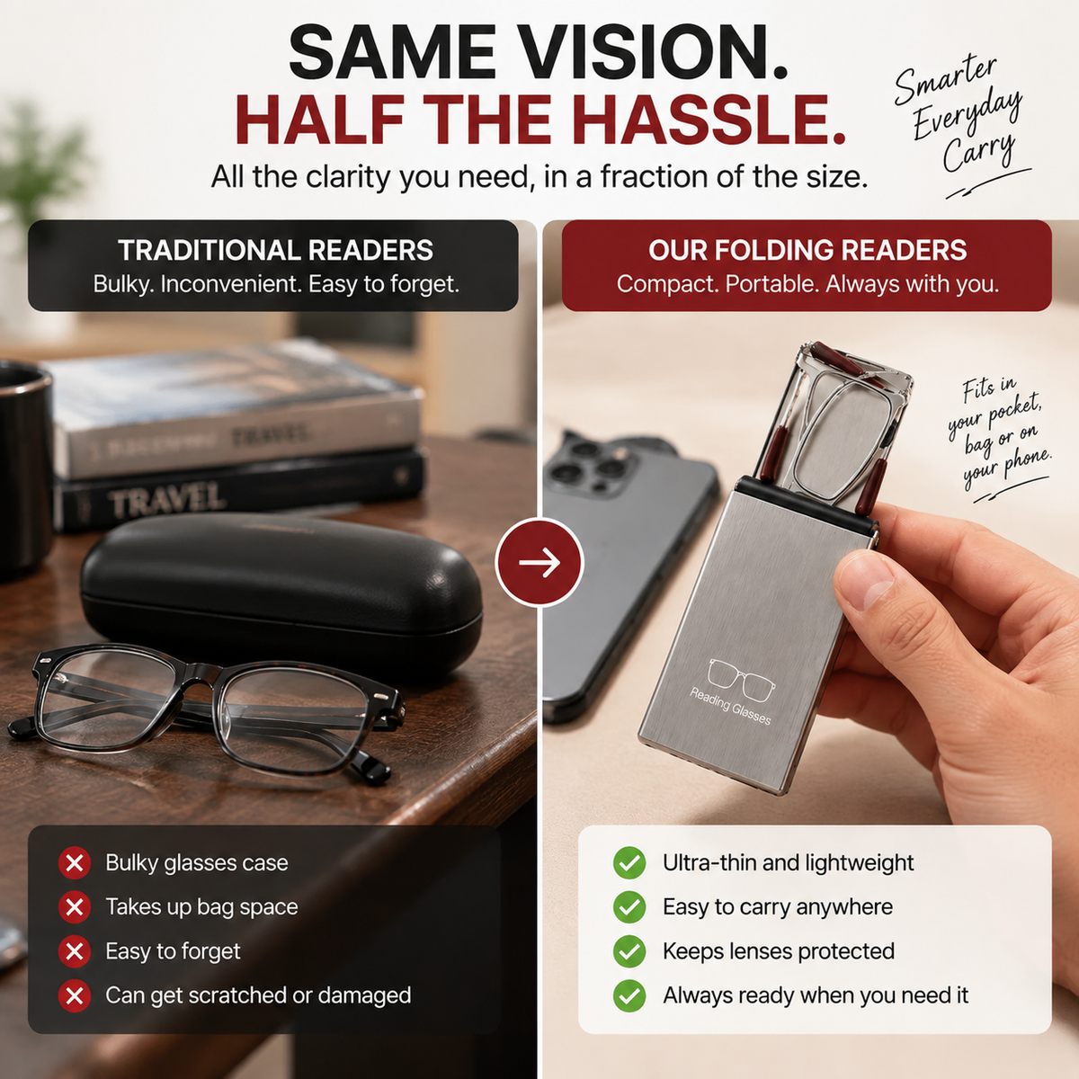 👓 Folding Reading Glasses – Ultra-Slim Portable Readers with Protective Metal Case for Everyday & Travel