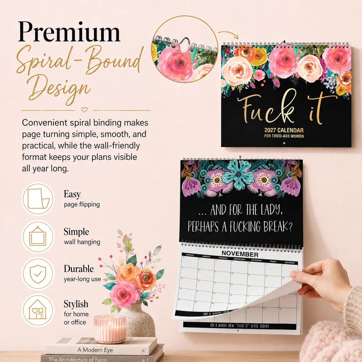 🌸🗓️ 2027 Funny Swear Word Wall Calendar – “F*ck It” Floral Calendar for Tired-Ass Women 😂✨