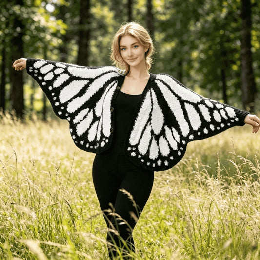 🦋Monarch butterfly-patterned knit cape/shawl-style cardigan