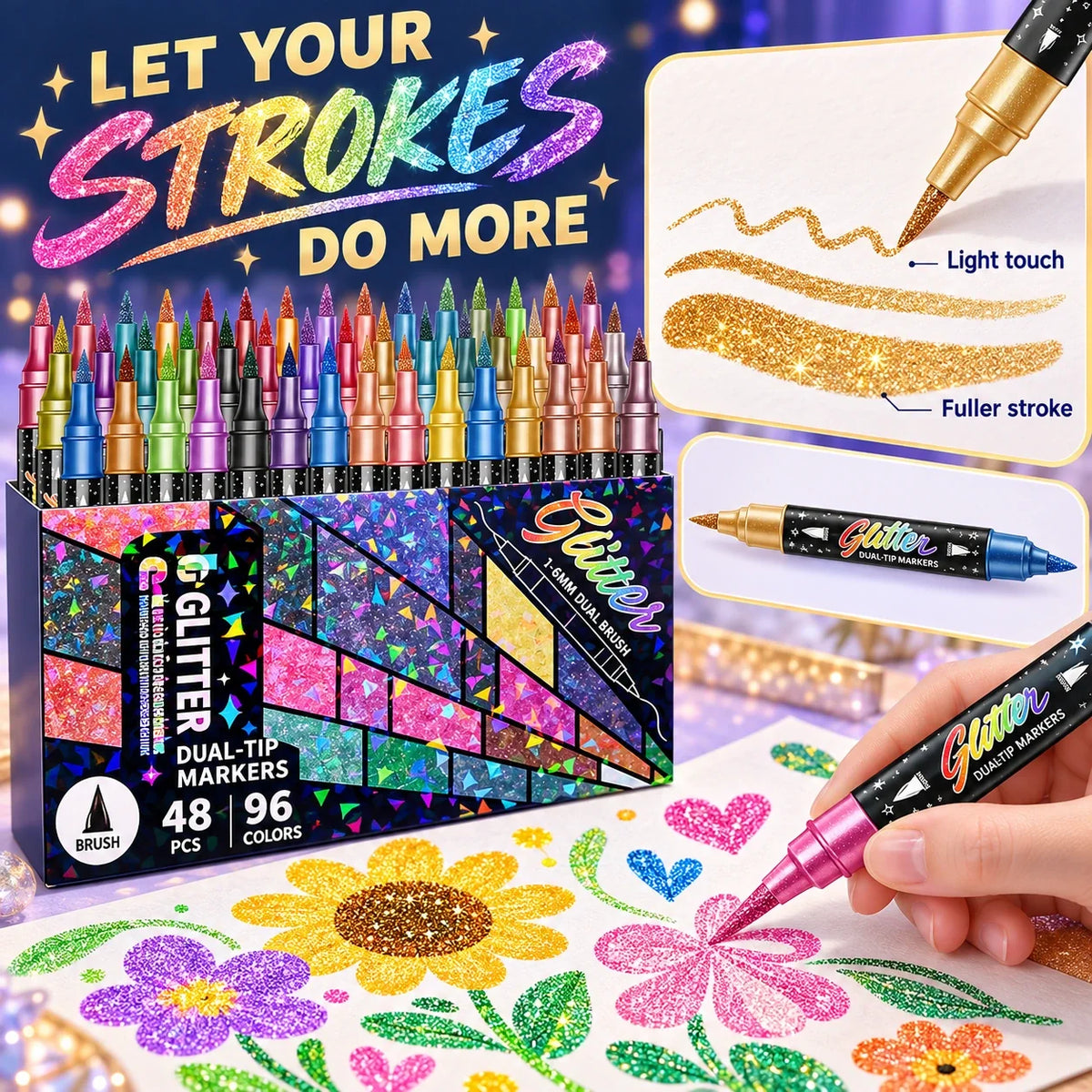 ✨ Dual-Color Glitter Brush Markers 🎨🌈