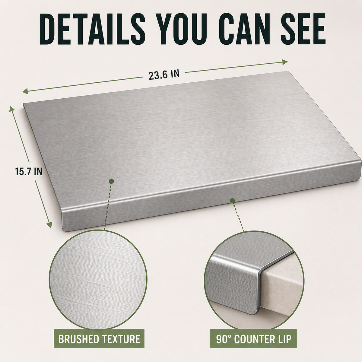 Stainless Steel Countertop Cutting & Pastry Board with Stabilizing Lip