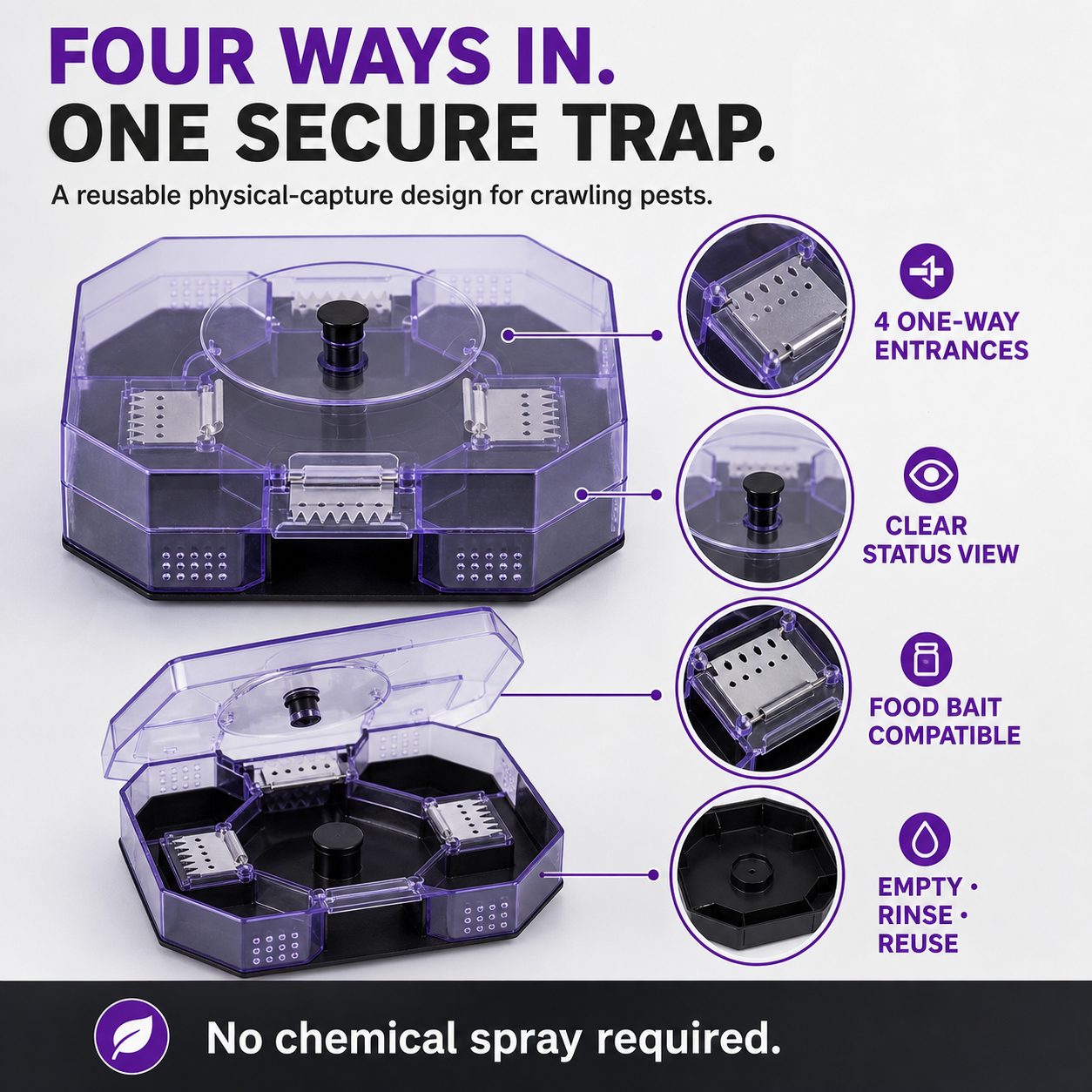 Reusable No-Spray Roach Trap