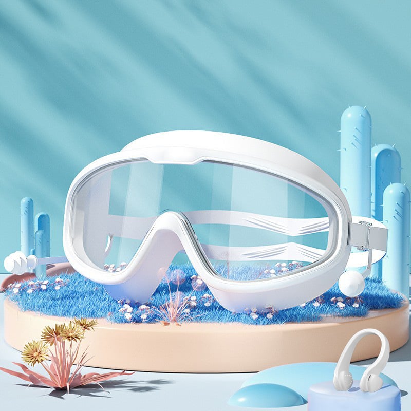 💥2026 New Arrival🎉-HD adult waterproof and anti-fog electroplated swimming goggles, swimming cap and nose clip set