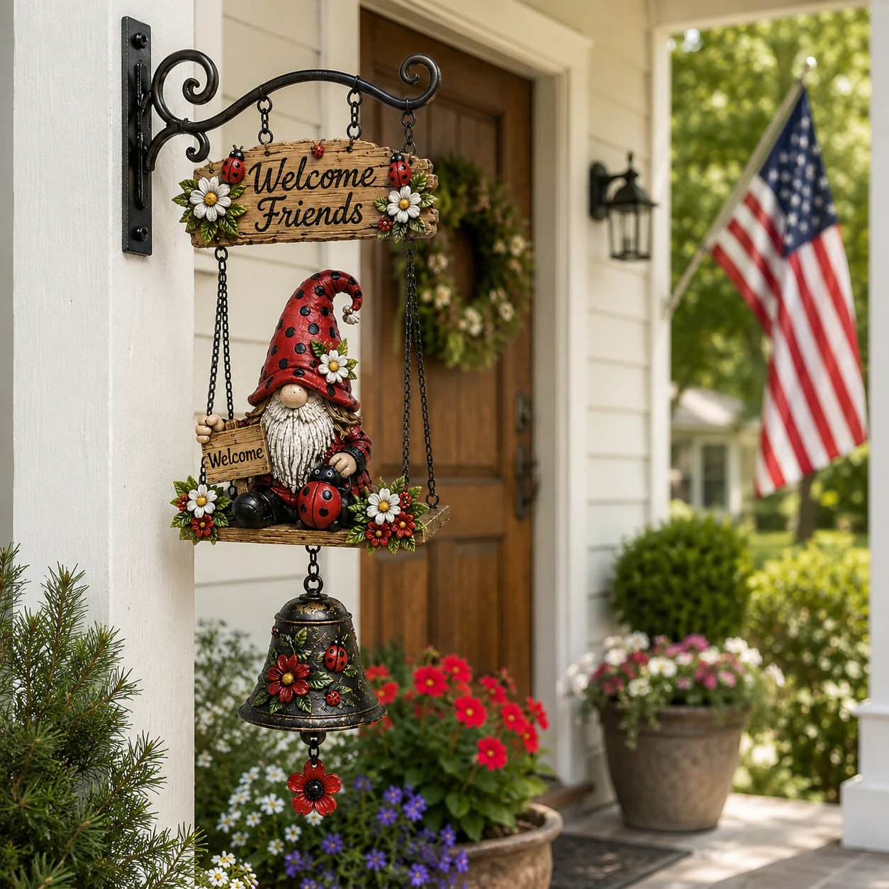 🐞🌼Rustic Garden Gnome Bell Outdoor Decor