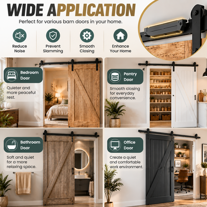 🚪 Barn Door Soft Close Kit – Hidden Anti-Slam Damper Hardware for 88–132 lb Flat Track Sliding Doors