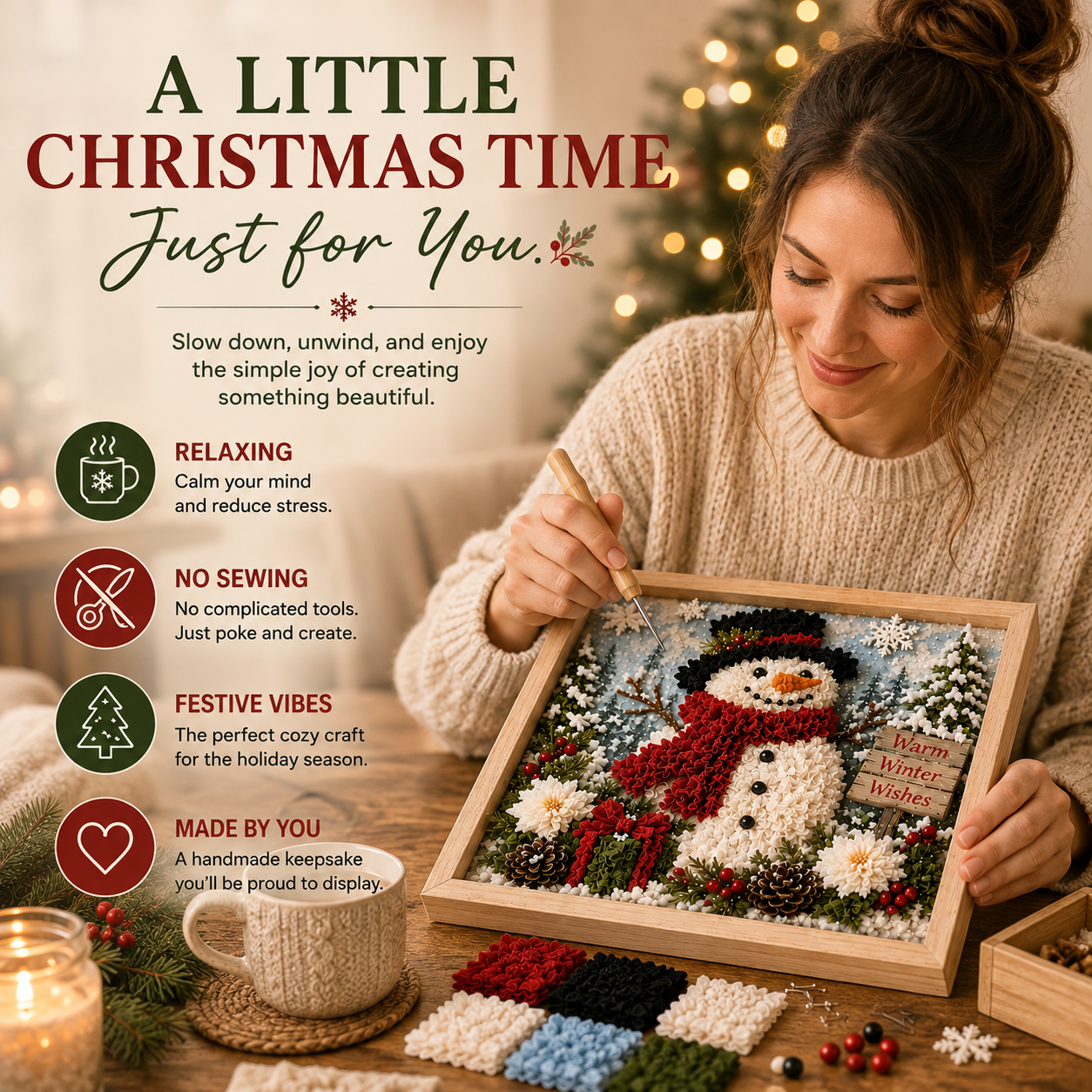 ⛄ CHRISTMAS SPECIAL | DIY Snowman Fabric Poke Art Kit – Handmade 3D Holiday Decoration Craft Set