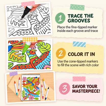 🥳2026 HOT SALE🥳💞50K+ SOLD! 🥚 🌿Trace-By-Groove Guided Flow Art Coloring Pad with Double-Sided Markers 🎨