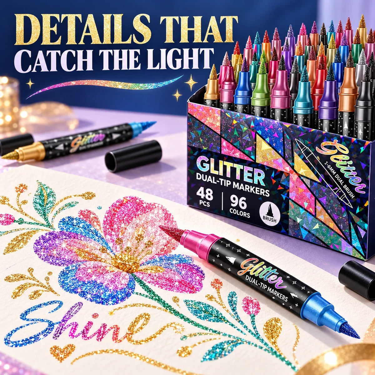 ✨ Dual-Color Glitter Brush Markers 🎨🌈