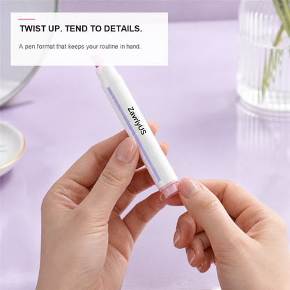 Hands holding the ZavrlyUS twist-up cuticle care pen