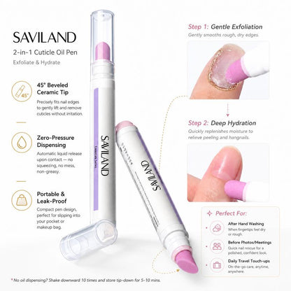🖊️2-in-1 Cuticle Remover Pen, 45° Ceramic Tip for Dry Cuticles & Hangnails, Hydrating Nail Care, Easy Dispensing, Portable 2-Pack for Travel