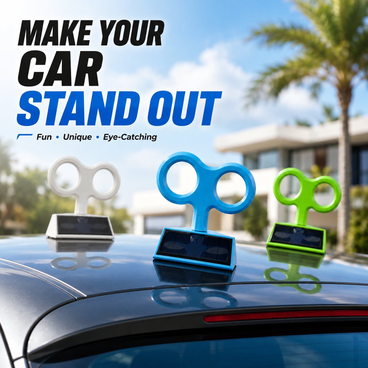 Solar-Powered Spinning Wind-Up Key Car Roof Decoration