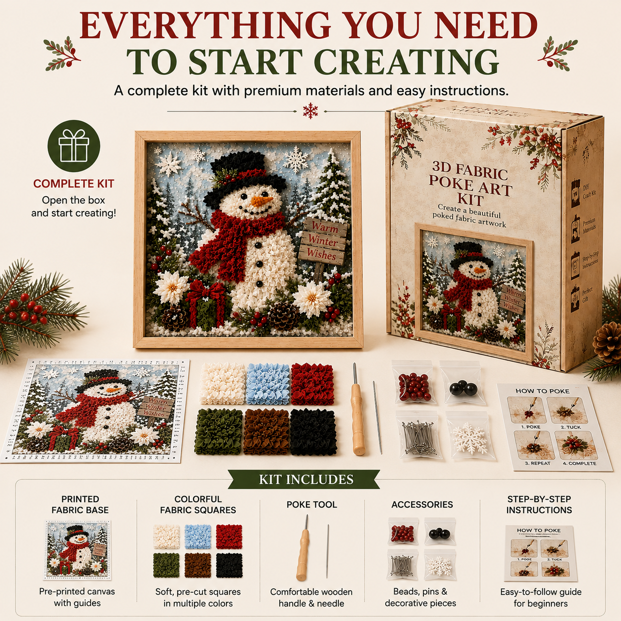 ⛄ CHRISTMAS SPECIAL | DIY Snowman Fabric Poke Art Kit – Handmade 3D Holiday Decoration Craft Set