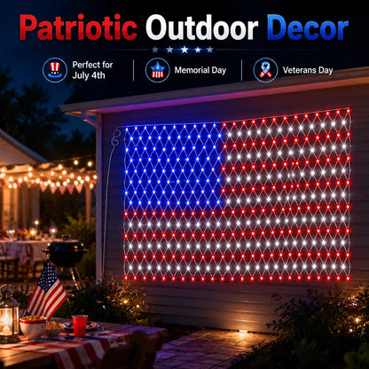 Solar American Flag Lights Outdoor American Flag Net Lights 6.5ft x 3.28ft Super Bright,Memorial Day Decorations of The United States for Independence/National/Memorial Day,July 4th Waterproof solar lights outdoor