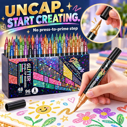 ✨ Dual-Color Glitter Brush Markers 🎨🌈