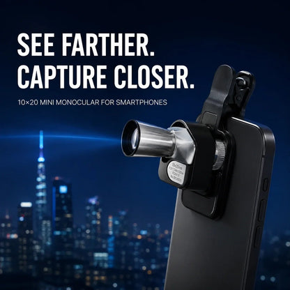 ⏰Limited Stock 49% OFF🔭 10×20 Mini Monocular Phone Telescope – Pocket Long-Distance Viewer with Adjustable Smartphone Clip