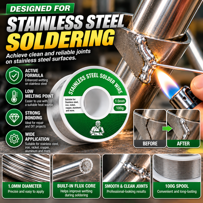 Stainless Steel Solder Wire – Active Soldering Wire for Metal Repairs, 1.0mm / 100g