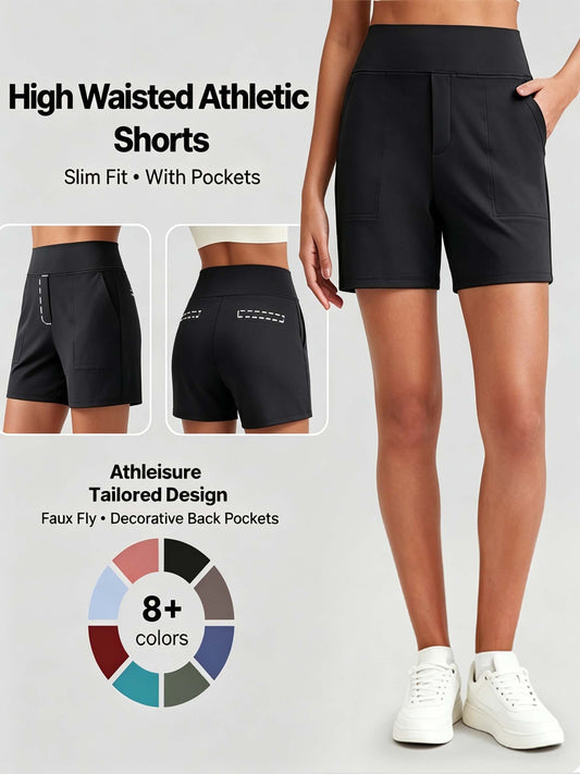 🏋️‍♀️🏃‍♀️Women’s High-Waist Athletic Shorts – Running & Yoga Summer Shorts with Pockets(🔥Buy 2 Get EXTRA  10% OFF)