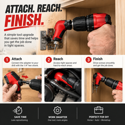 ⚙️ TIGHT SPACE DRILL ADAPTER | 90 Degree Right Angle Attachment for Drills & Screwdrivers with 1/4' Hex Shank