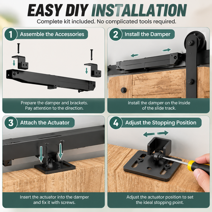 🚪 Barn Door Soft Close Kit – Hidden Anti-Slam Damper Hardware for 88–132 lb Flat Track Sliding Doors