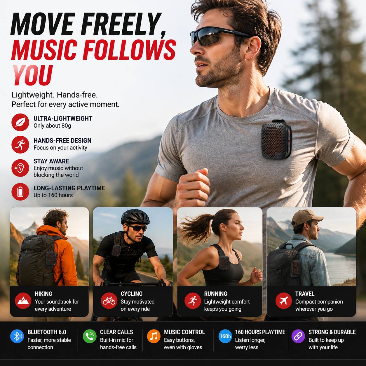 Outdoor Clip-On Bluetooth Speaker I Waterproof Speakerfor Running & Cycling