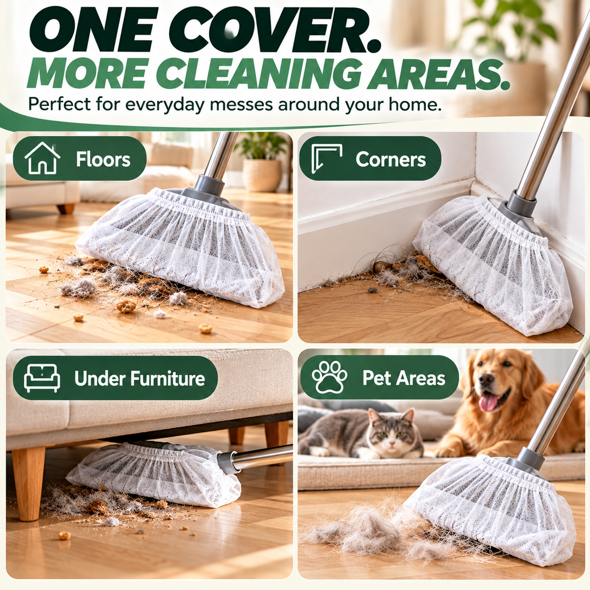 🧹 100 PCS Disposable Broom Dust Cover – Elastic Cleaning Cover for Pet Hair, Dust & Everyday Floor Debris