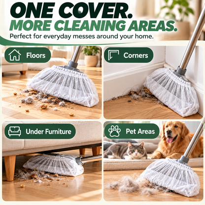 🧹 100 PCS Disposable Broom Dust Cover – Elastic Cleaning Cover for Pet Hair, Dust & Everyday Floor Debris