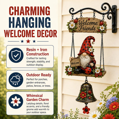 🐞🌼Rustic Garden Gnome Bell Outdoor Decor