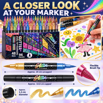 ✨ Dual-Color Glitter Brush Markers 🎨🌈